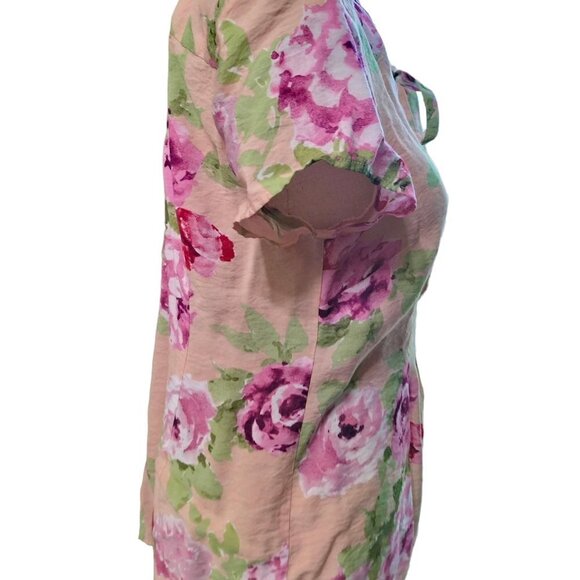 (854)Van Heusen Studio Blush Pink Button Front Floral Print Top Size L - Picture 3 of 8